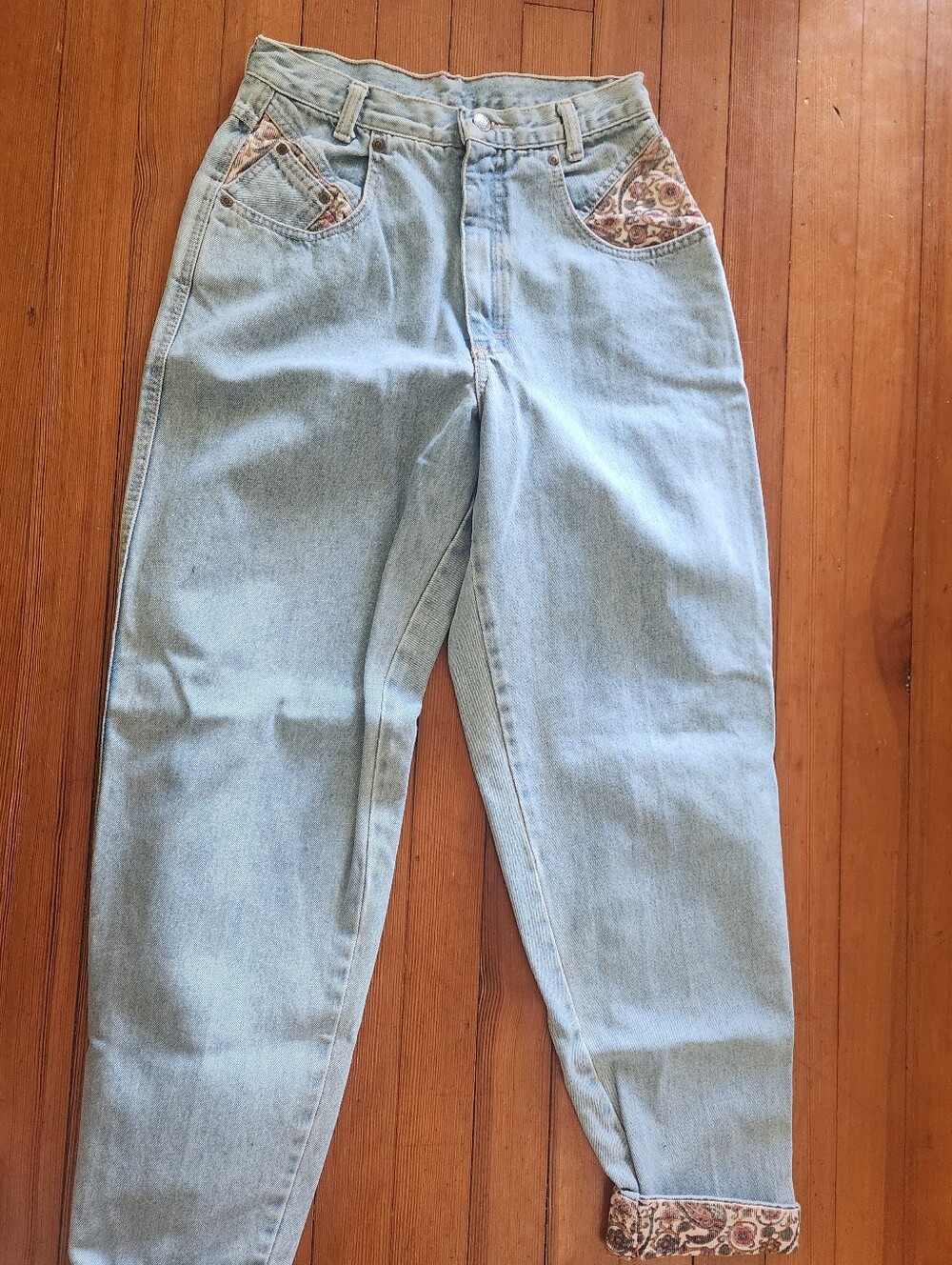 Zena Light Blue Denim Jeans with Paisley Trim 27
